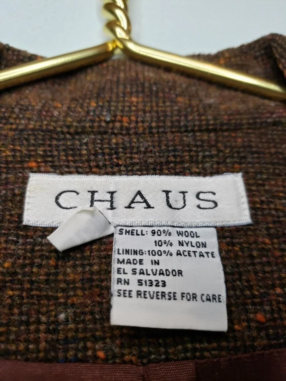 Chaus Womens 16 Coat Jacket Full Zip Long Sleeve Brown Tweed Wool Blend Pockets